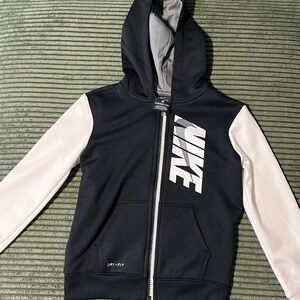 Nike Black and White Hoodie with Zipper and Logo